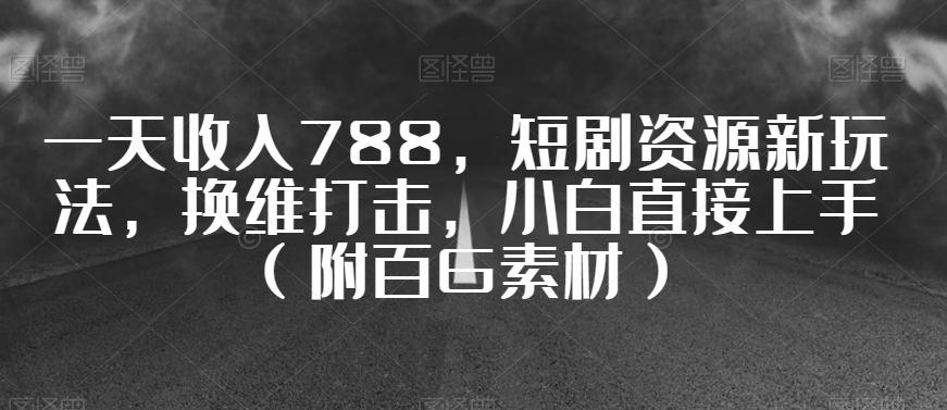 一天收入788，短剧资源新玩法，换维打击，小白直接上手（附百G素材）【揭秘】-点子口袋网