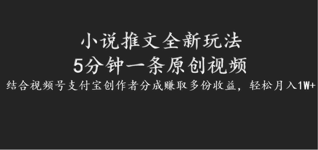 小说推文全新玩法，5分钟一条原创视频，结合视频号支付宝创作者分成赚取多份收益-点子口袋网