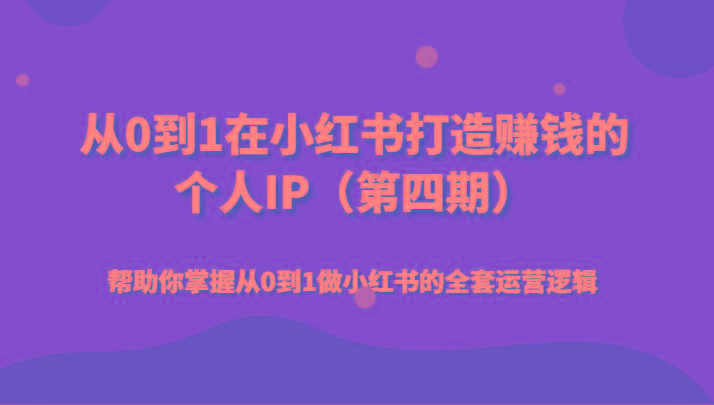 从0到1在小红书打造赚钱的个人IP(第四期)帮助你掌握从0到1做小红书的全套运营逻辑-点子口袋网