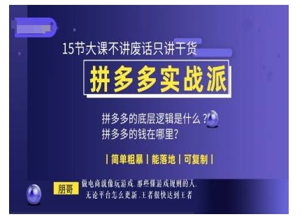 朋哥电商(拼多多实战派)，15节大课不讲废话只讲干货，简单粗暴 能落地 可复制-点子口袋网