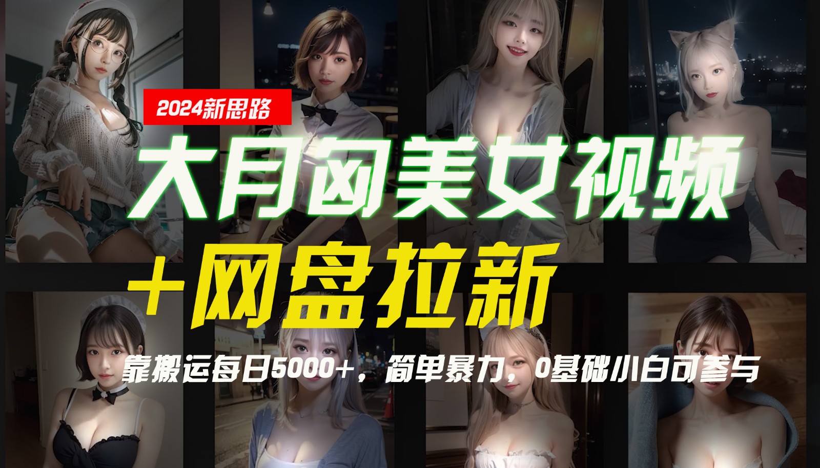【新思路】大月匈美女视频+网盘拉新，靠搬运每日5000+，简单暴力，0基础小白可参与-点子口袋网