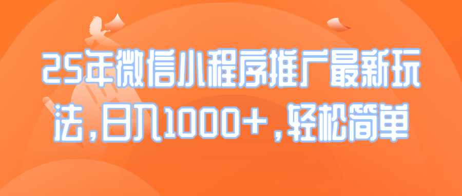 25年微信小程序推广最新玩法，日入1000+，轻松简单-点子口袋网