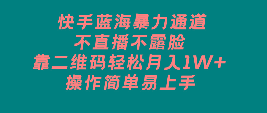 快手蓝海暴力通道，不直播不露脸，靠二维码轻松月入1W+，操作简单易上手-点子口袋网