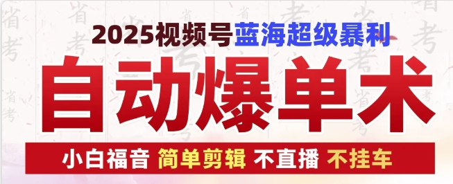2025视频号蓝海超级暴利自动爆单术1.0 ，小白褔音 简单剪辑 不直播 不挂车-点子口袋网