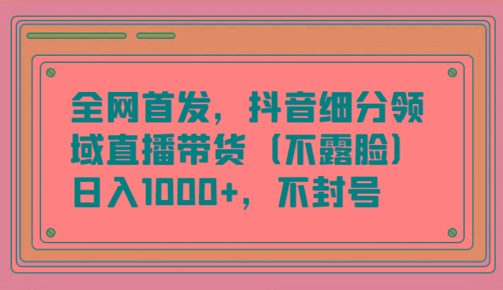 全网首发，抖音细分领域直播带货(不露脸)项目，日入1000+，不封号-点子口袋网