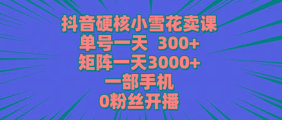 (9551期)抖音硬核小雪花卖课，单号一天300+，矩阵一天3000+，一部手机0粉丝开播-点子口袋网
