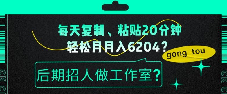 每天复制、粘贴20分钟，轻松月入6204？后期招人做工作室？-点子口袋网