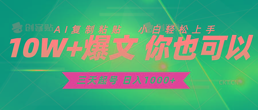 三天起号 日入1000+ AI复制粘贴 小白轻松上手-点子口袋网